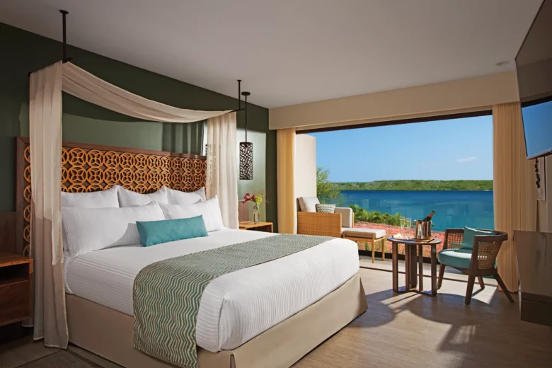 Deluxe Ocean View King room with balcony overlooking Papagayo Bay at Secrets Papagayo Costa Rica.