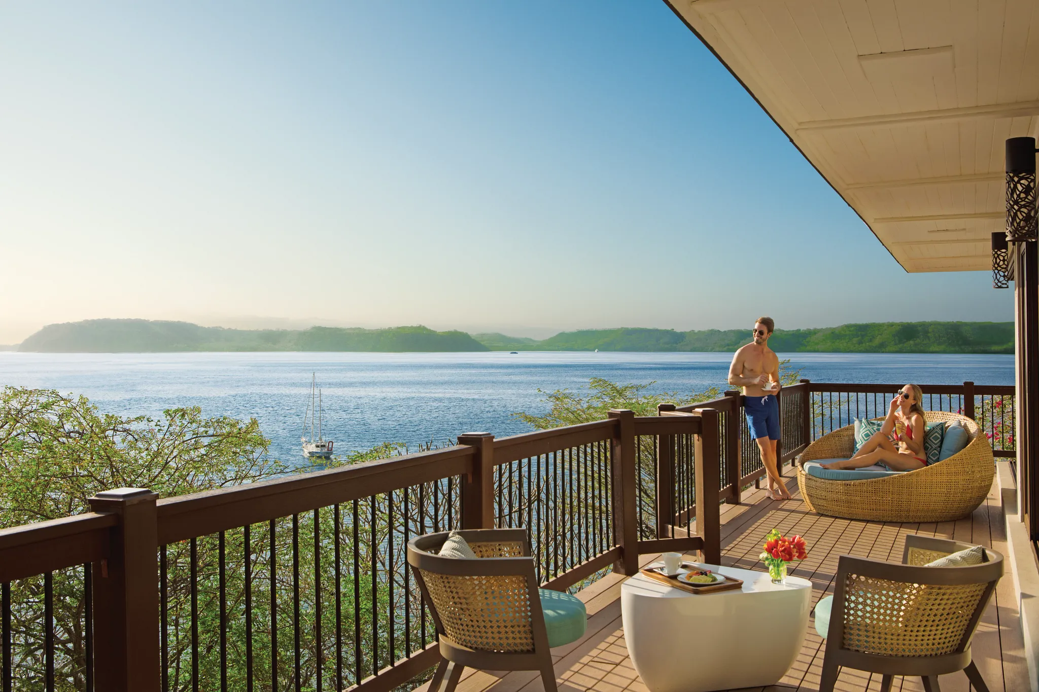 Preferred Club Honeymoon Suite private terrace with seating and ocean view at Secrets Papagayo Costa Rica.