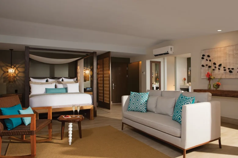 Preferred Club Junior Suite Ocean Front with king bed and living area at Secrets Papagayo Costa Rica.