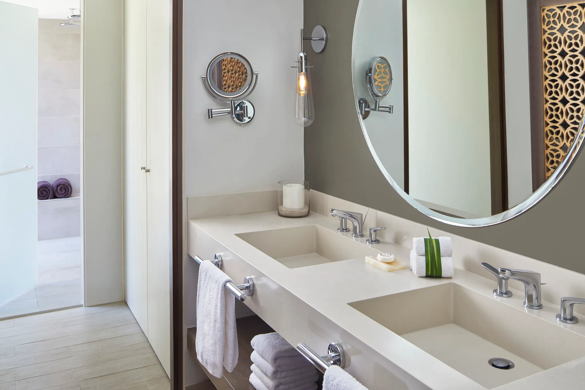 Preferred Club Presidential Suite bathroom with double sinks and modern design at Secrets Papagayo Costa Rica.